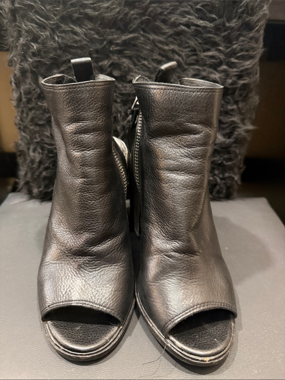 Dolce Vita Black Leather Open-Toe Ankle Booties